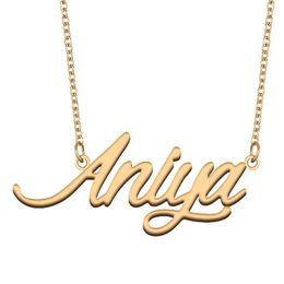 Aniya Name Necklace Pendant for Women Girlfriend Gifts Custom Nameplate Children Best Friends Jewellery 18k Gold Plated Stainless Steel