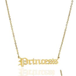 Pendant Necklaces Fashion Women Girls Stainless Steel Ancient Letter Pendant Necklace Babygirl Angle Priness Brat Alphabet C Dhgarden Dhbng