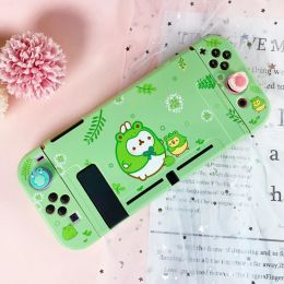 Cases Kawaii Green Frog Funda Nintendo Switch Cover Case Dockable Protective TPU Shell For Switch Controller JoyCon Joy Stick Caps