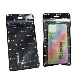 11*25.5cm black white Love laser plastic package bag for iphone 15 14 8 7 Plus case cover display retial packaging zipper bags