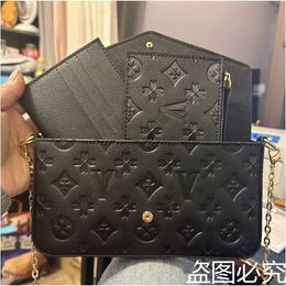 hi quality Women Messenger Leather black Shoulder Bags handbag Evening Bag flower checkers date code serial number louisee Purse vuttonn Crossbody viutony Bag 3pcs