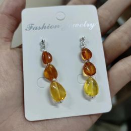 Earrings Natural Multicolor Amber Earrings Polished Cognac with Gold Amber Earrings 925 Sterling Silver Earrings