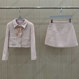 SS Two Piece Set Women Designer Dress Tweed Suit Soft Preppy High Quality Long Sleeve Jacket And Sexy Skirt Womens Clothing