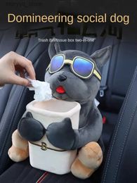 Tissue Boxes Napkins Car Tissue Holder And Trash Bin Cartoon Plush Doll Auto Armrest Hanging Paper Drawer Storage Auto Vehicle Garbage Box Can 2 in 1 Q240222