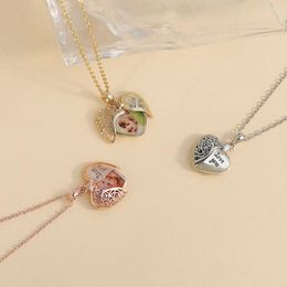 Pendant Necklaces Custom Po Heart Shaped Half Hollow Out Box Necklace Personalized DIY Double Open Love You Choker Chain