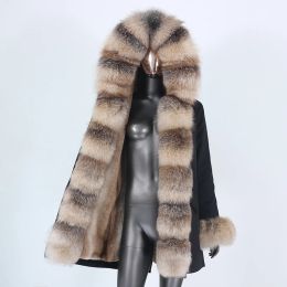 Fur BLUENESSFAIR 2020 Waterproof Parka Real Fur Coat Winter Jacket Women Natural Fox Fur Collar Hood Thick Warm Outerwear Streetwear