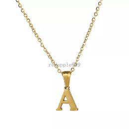 Simple Gold Color 26 Letter Pendant Necklace Fashion Unisex A-Z Initials Stainless Steel Choker Clavicle Chain Jewelry Gifts