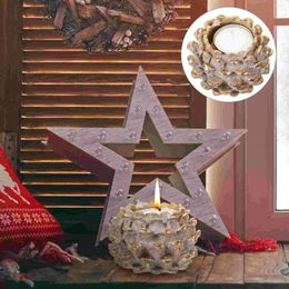 Candle Holders Decor Christmas Gift Decorations Pine Cone Holder Resin Stand Desktop Adornment