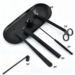 Stainless Steel Candle Wick Trimmer Oil Lamp Trim scissor tijera tesoura Cutter Snuffer Tool Hook Clipper in black Dipper Tray Accessory Set Wholesale FY0295 0223