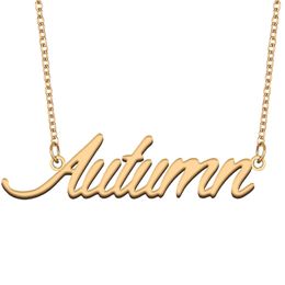 Autumn Name Necklace Custom Gold Stainless Steel Nameplate Pendant for Women Girls Birthday Gift Kids Best Friends Jewelry 18k Gold Plated