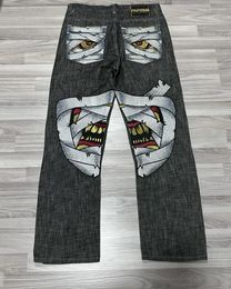 Jeans da uomo Gothic Men Vintage Y2k Streetwear Hip Hop Punk ricamo grafico vita alta Harajuku pantaloni larghi a gamba larga Winter01