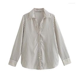 Women's Blouses 2024 Lapel Long-sleeved Single-breasted Striped Shirt Loose Casual All-match Top