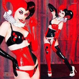 Stage Wear Sexy Bikini Patent Leather Horn Headdress Nightclub Gogo Dancer Clown Performance Clothing