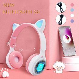 Headphone/Headset New Bluetooth Wireless Headphones LED Cute Cat Ears Helmets Stereo Bluetooth Headset Children Gamer Girl Gift for Mobile Tablet