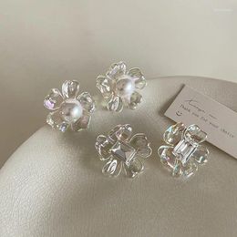 Stud Earrings Transparent Acrylic Pearl Zircon Flower Retro Simple Versatile Temperament Fashion Women Party Accessories