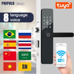 Lock PHIPULO Tuya Wifi Smart Door Lock Digital Electronic Lock with Smart Card/Password/Key/USB Emergency Charging For Smart Home