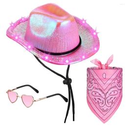 Dog Apparel Elastic Buckle Pet Hat Cowboy Style Costume Set With Led Light Heart Lens Glasses Lace-up Neck Wrap For Cat Cosplay