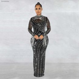 Urban Sexy Dresses Birthday Ins Internet Celebrity Famous Dress Solid Diamond Beading Tassel O-neck Sexy Celebrity Party Maxi Dress Vestidos 240223