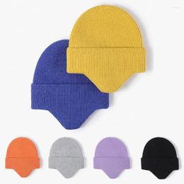 Berets Pure Colour Winter Earflap Knitted Hat Kpop Woollen Thick Warm Soft Skullies Beanie Hats Plain Blank Outdoor Motorcycle Cap Bonnet