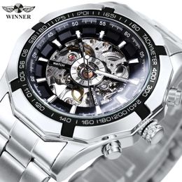 WINNER Classic Skeleton Watch for Men Luminous Hands Mechanical Watches Stainless Steel Strap Luxury Brand Forsining Wristwatch 240220