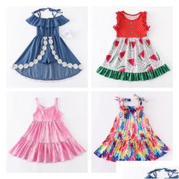 Clothing Sets Girlymax Baby Girls Summer Clothes Watermelon Milk Silk Sleeveless Dress Knee Length Floral Leopard Tie Dye Kids Drop Dhzuo