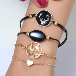 Charm Bracelets 4 Pcs/Set Simple Rope Chain Bracelet Set For Women Round Heart Statement Braclets 2024