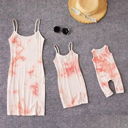 Family Matching Outfits Mommy And Daughters Clothes Sleeveless Tie Dye Mother Kids Girls Baby Romper Dress Mom Summer Drop Delivery Dhqva