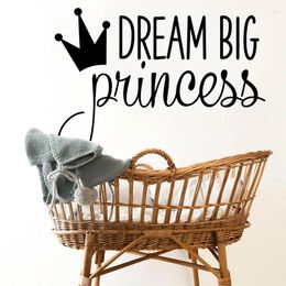 Wall Stickers Cartoon Dream Big Princess Crown Sticker Kids Room Bedroom Inspirational Quote Decal Baby Nursery Decor
