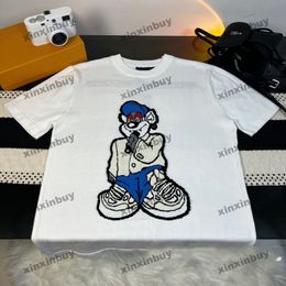 xinxinbuy Men designer Tee t shirt 2024 bear letter Jacquard embroidery fabric lapel short sleeve cotton women Grey black white khaki S-3XL