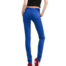 Jeans CUHAKCI Denim Jeans Women Pockets Push Up Button Pencil Pants Skinny Elastic Office Lady Sexy Trousers Candy Colour