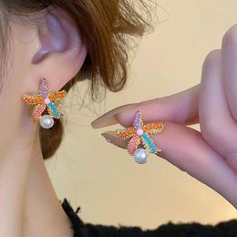 Stud Earrings Bohemian Pearl Beads Starfish For Women Temperament Party Jewelry