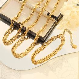 Pendants Amaiyllis 18K Gold Light Luxury Winding Thick Chain Necklace Bracelet Set Fashion Hip Hop Collar Choker Jewellery