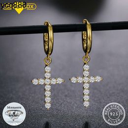 Woman Man Fashion Cross Hoop Earrings S925 Silver 14k 18k Gold Plated Yellow White Moissanite Diamond Gem Drop Earrings