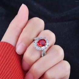 Cluster Rings Sport 925 Silver Red Ruby Ring For Women DIWENFU CN(Origin) Anillos De Jewellery Jewellry Gemstone Female Box