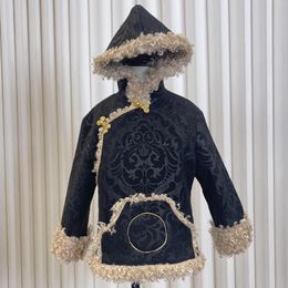 Ethnic Clothing Black Winter Children's Cotton Tibetan Women's Thickened Fleece Hooded Jacket