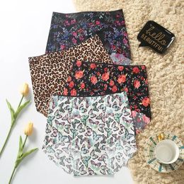 Women's Panties Printed Seamless High-waist Ice Silk Hip Lift Summer Thin Leopard Print Briefs Fashionable Breathable Underwear