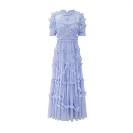 Party Dresses White Embroidery Dots Tulle Prom Women 2024 Summer Short Sleeve Layers Ruffles Cake Long Maxi Dress Female Beach Runway