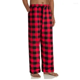 Men's Sleepwear Elastic Plaid Printed Pyjama Pants Lace Up Home Casual Trousers Loose Fitting Comfortable Wide Leg