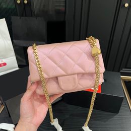 Iridescent Pearly Pink Blue Shiny Bag Heart Classic Mini Flap Quilted Metallic Colour Calfskin Cowhide Shoulder Gold Metal Hardware200E