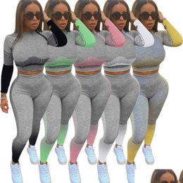 Women'S Tracksuits Women Solid Color Outfits Fall Winter Clothing Hoodies Crop Yoga Two Piece Set Casual Plus Size 2Xl Sweatsuits Dr Dhwaf