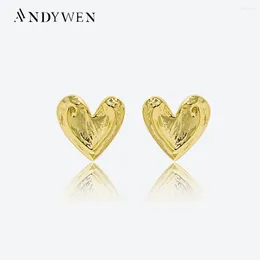 Stud Earrings ANDYWEN 925 Sterling Silver Gold Big Heart Earring Love Women Luxury Fine Jewelry 2024 Irregular Rock Punk Jewels