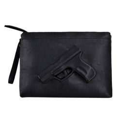 Unique women messenger bags 3D Print Gun Bag Designer Pistol Handbag Black Fashion Shoulder Bag Day Envelope Clutches With Strap256H