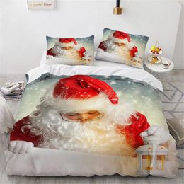 Bedding Sets Christmas Duvet Cover Microfiber 3D Santa Claus Cartoon Single King For Kids Teens Girls Bedroom Decoration Happy Year