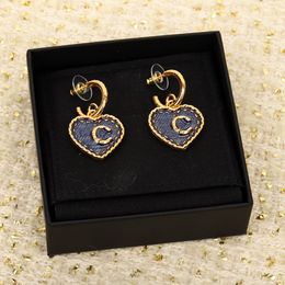 2024 Luxury quality half round design charm stud earring heart shape blue enamel design have stamp box PS3003