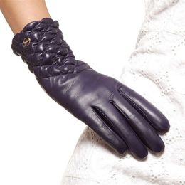 High Quality Brand Genuine Leather Gloves Soft Women Sheepskin Glove Fashion Trend Winter Driving Leather Gloves EL005NC-5238v