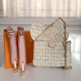 Hochwertige Damen-Lieblings-3-teilige Lederhandtaschen mit mehreren Pochette-Accessoires, Geldbörsen, braune Blume, Mini-Pochette-Umhängetasche, Shou284q