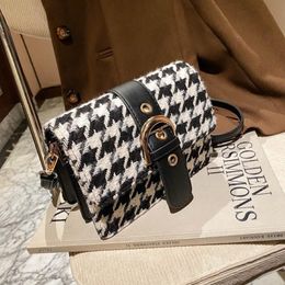 Shoulder Bags Lady Retro Houndstooth Autumn And Winter Woollen Cloth Crossbody Bag For Women Chic Small Square Sac Bolsas Feminina278o