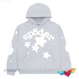 Mens and Womens Hoodies Sweatshirts Sweatpants Fashion Brand Sp5der 55555 Grey White Foam Graphic Young Thug Spider Hip Hop World Wide Pullove JU8S