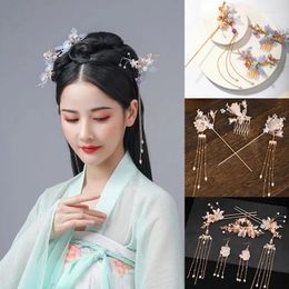 Hair Clips Earrings & Necklace Chinese Hairpins Bridal Wedding Jewellery Sets Retro Butterfly Tassel Flower Headpieces Combs For Women