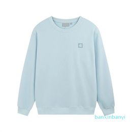 Sports style embroidered small label round neck hoodie men women spring autumn loose casual pullover top sky blue black wool circle long sleeve